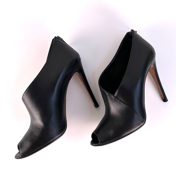 PRADA Black Leather Peep-Toe Ankle Booties - Size 39 - Picture 6 of 11